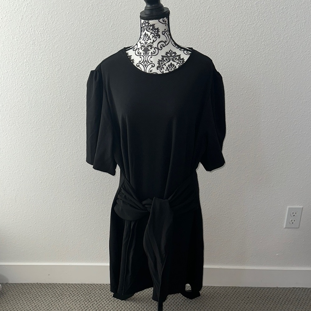 City Chic Black Midi Dress with 3/4 Puff Sleeves